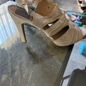 Tan Stiletto Heels with Ruched Straps